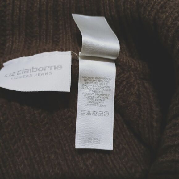 Liz Claiborne Lizwear Jeans Heavyweight Brown Sweater L Collar Zip Ribbed - Picture 4 of 4